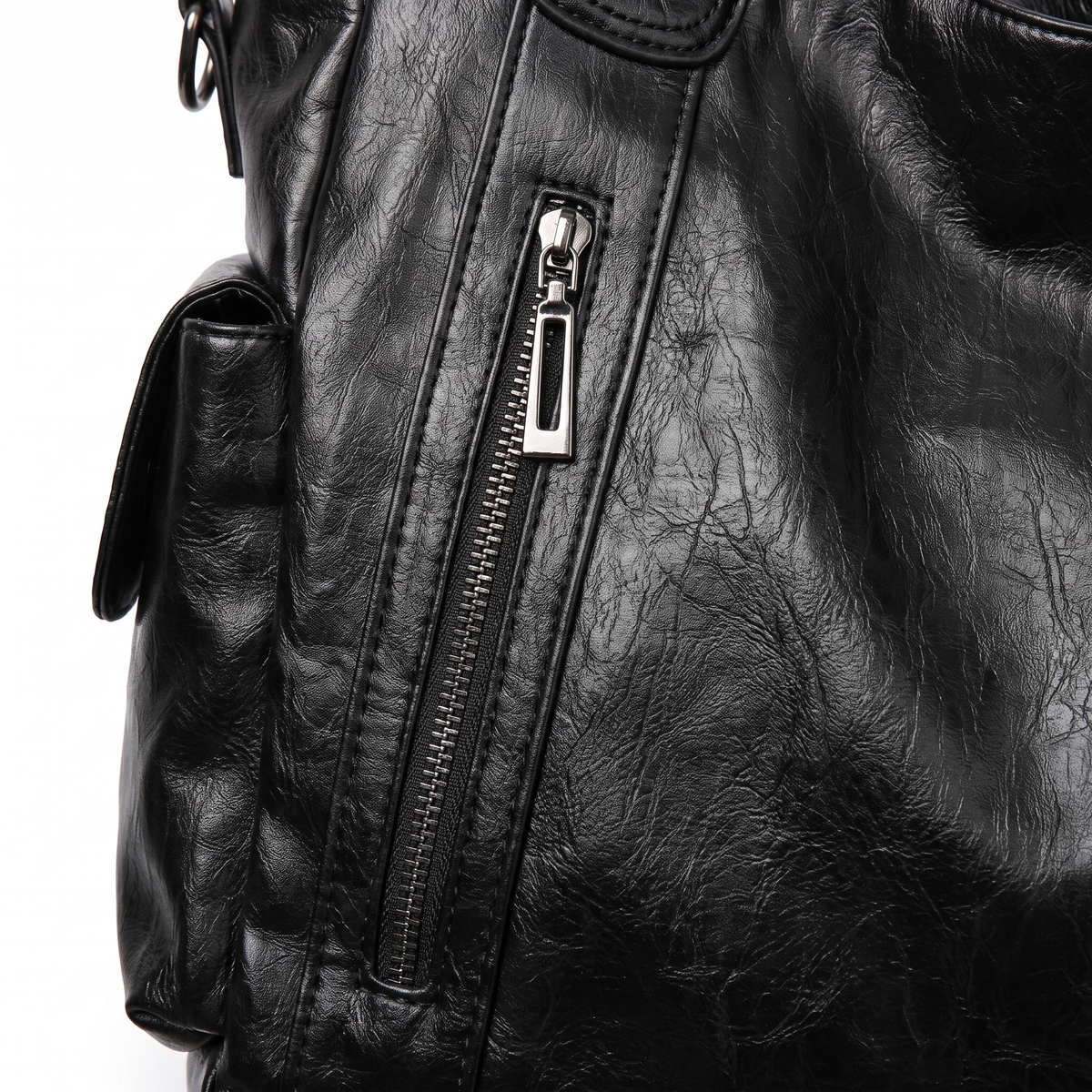 Slouchy Faux Leather Shoulder Bag, hardware close-up