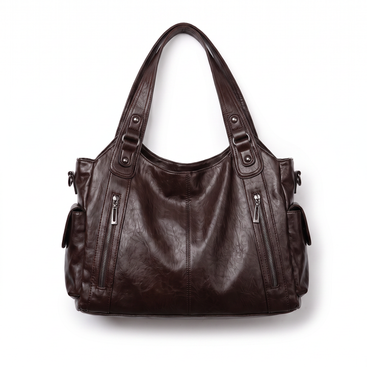Slouchy Faux Leather Shoulder Bag – Black Everyday Casual Hobo Bag — Coffee