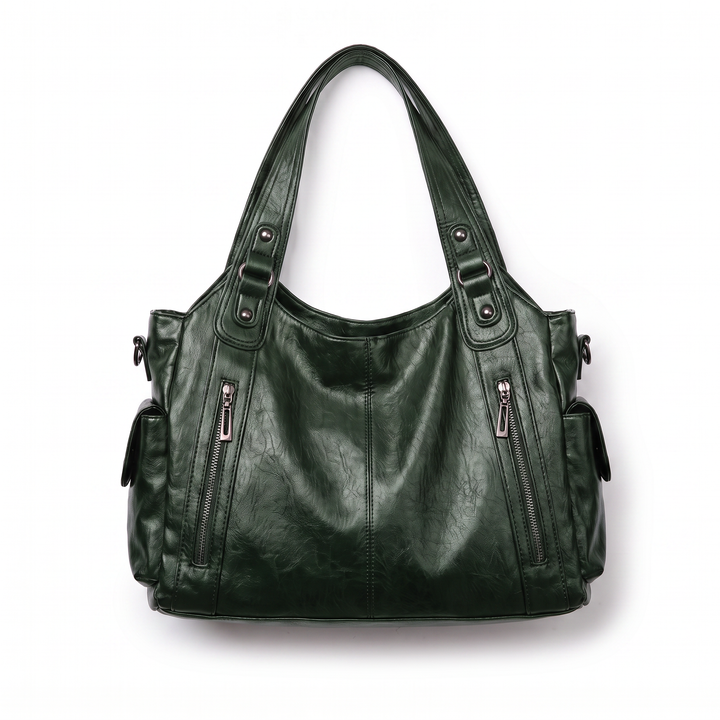 Slouchy Faux Leather Shoulder Bag – Black Everyday Casual Hobo Bag — Dark Green