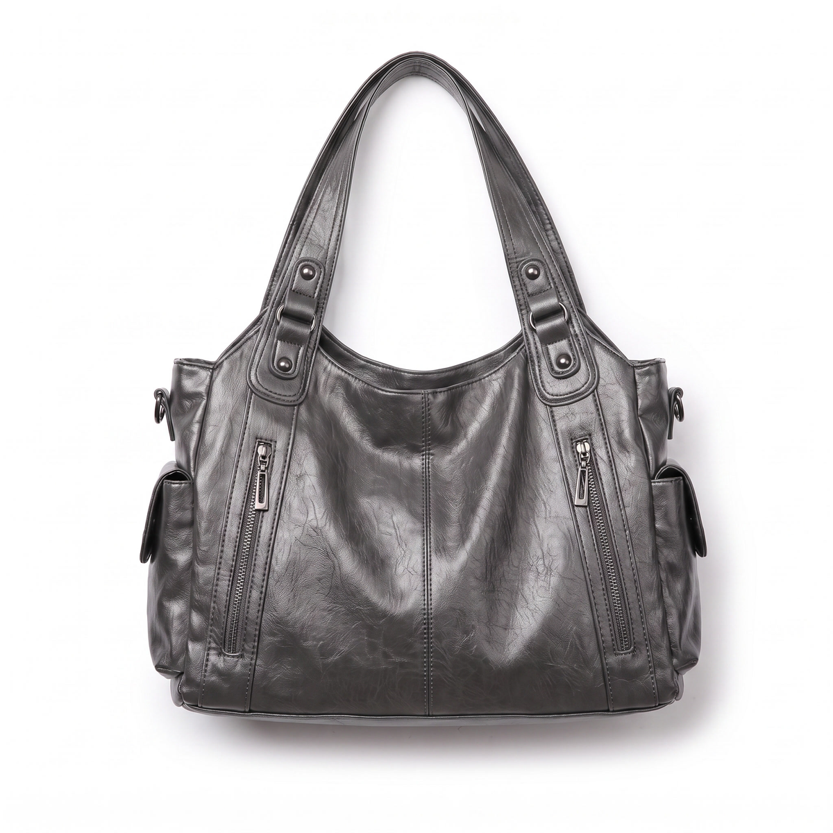 Slouchy Faux Leather Shoulder Bag – Black Everyday Casual Hobo Bag