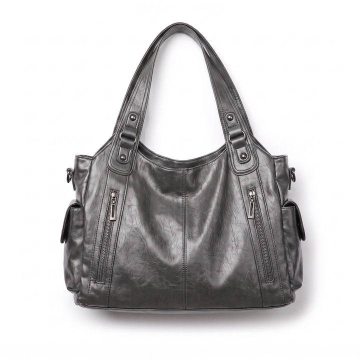 Slouchy Faux Leather Shoulder Bag – Black Everyday Casual Hobo Bag — Grey