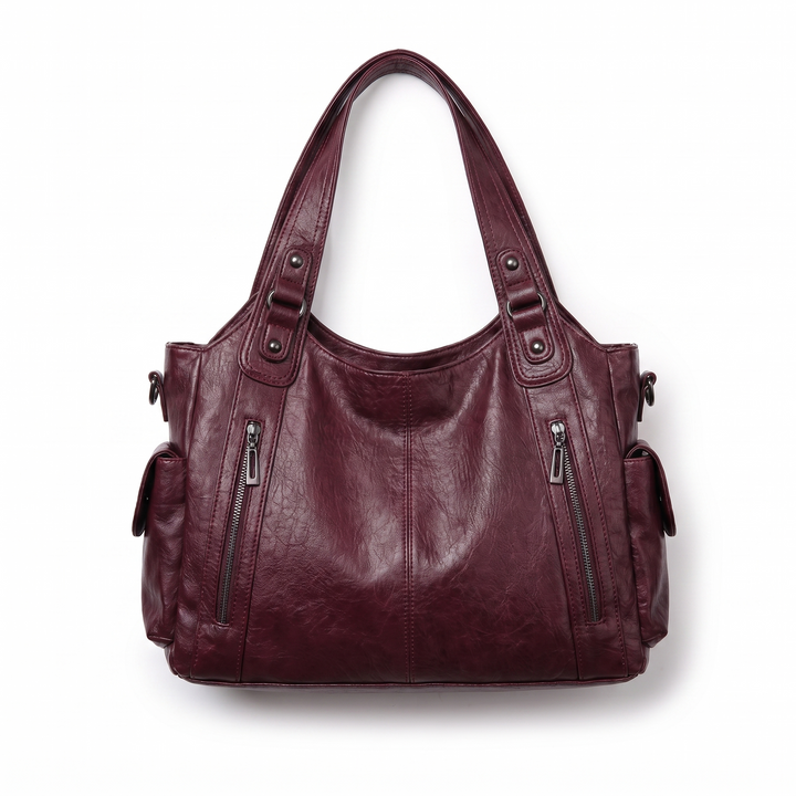 Slouchy Faux Leather Shoulder Bag – Black Everyday Casual Hobo Bag — Wine Red
