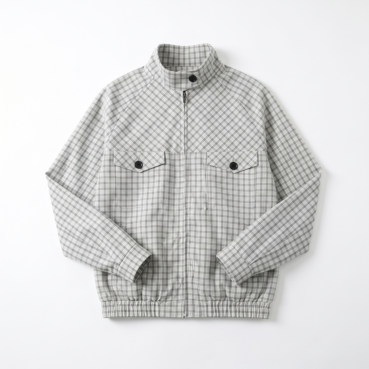Sunoire vintage british style plaid harrington jacket women stand collar checkered windbreaker retro old money outerwear casual coat garment flatlay 01