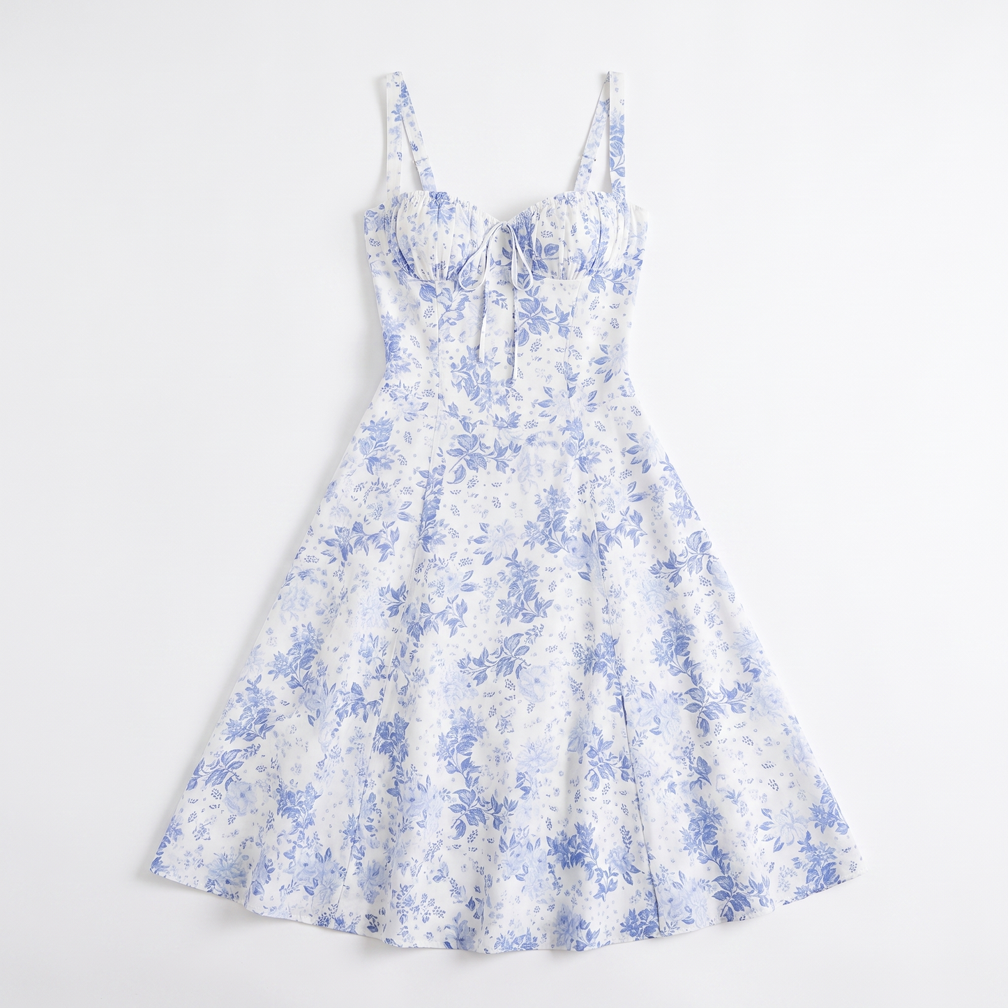 Sunoire vintage corset midi sundress women s natural waist sleeveless halter neck floral fit flare silhouette casual summer dress garment flatlay 01