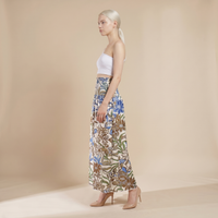 Sunoire vintage floral print high waist shirred elastic waist wide leg pants bottom side crop 01