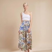 Sunoire vintage floral print high waist shirred elastic waist wide leg pants colorway coffee front crop 01