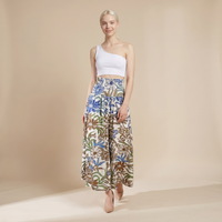 Sunoire vintage floral print high waist shirred elastic waist wide leg pants front hero 01