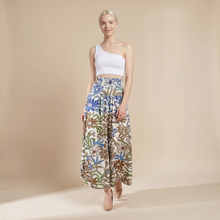 Sunoire vintage floral print high waist shirred elastic waist wide leg pants front hero 01