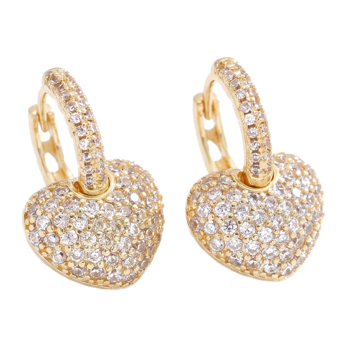 Sunoire fashion heart hoop pendant 14k gold cubic zirconia brass gold plated earrings for women jewelry 01 flatlay gold