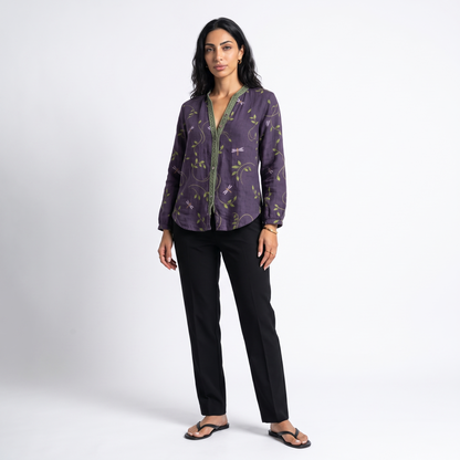 Sunoire wena womens linen long sleeve button down blouse front hero 01