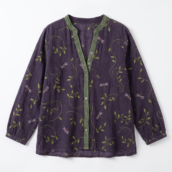 Sunoire wena womens linen long sleeve button down blouse garment flatlay 01