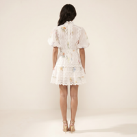 Sunoire white floral lace trim mini dress back view 01
