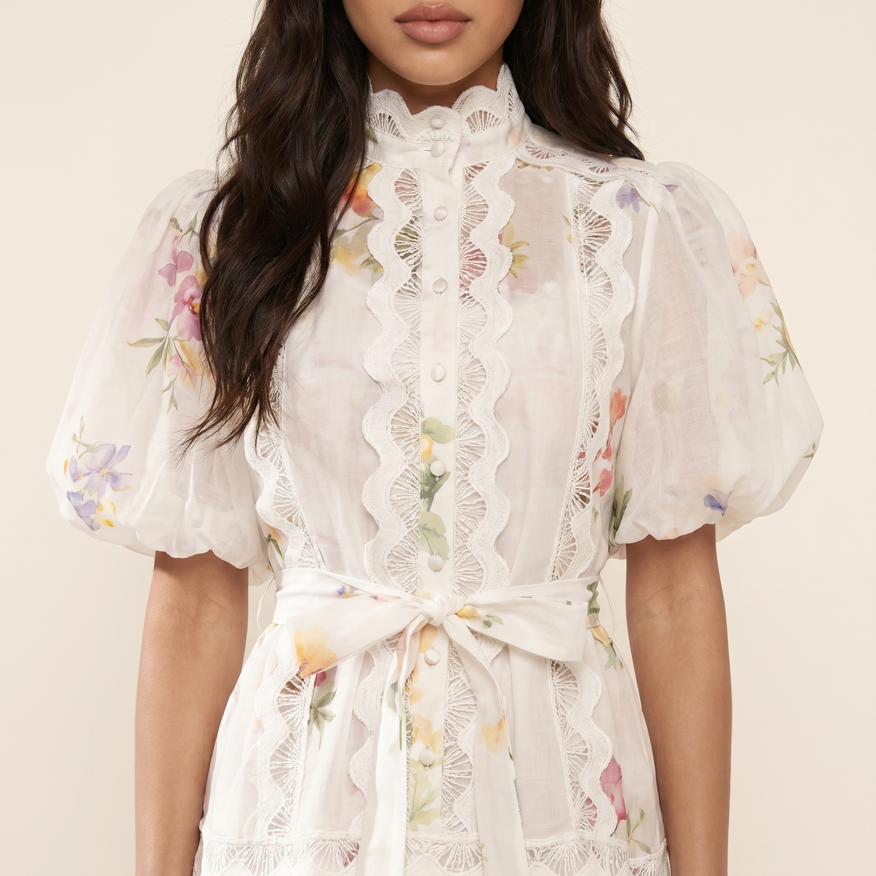 Sunoire white floral lace trim mini dress detail 01