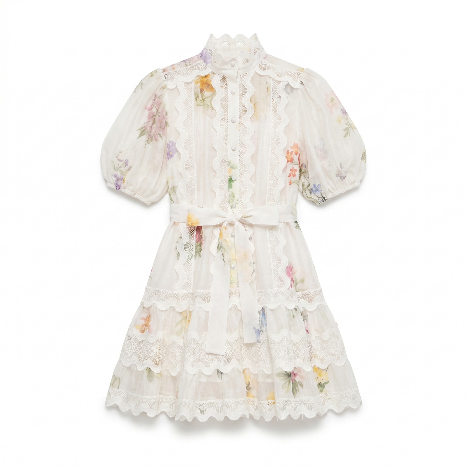 Sunoire white floral lace trim mini dress mannequin white 01