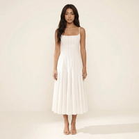 Sunoire white pleated cotton godet midi dress front hero 01