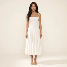 Sunoire white pleated cotton godet midi dress front hero 01