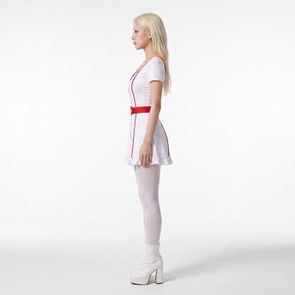 Sunoire white zip front mini dress set side view 01