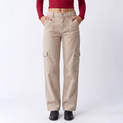 Sunoire wholesale cargo pants ladies casual trouser woman clothes pants women high waisted trousers with pocket bottom front crop 01