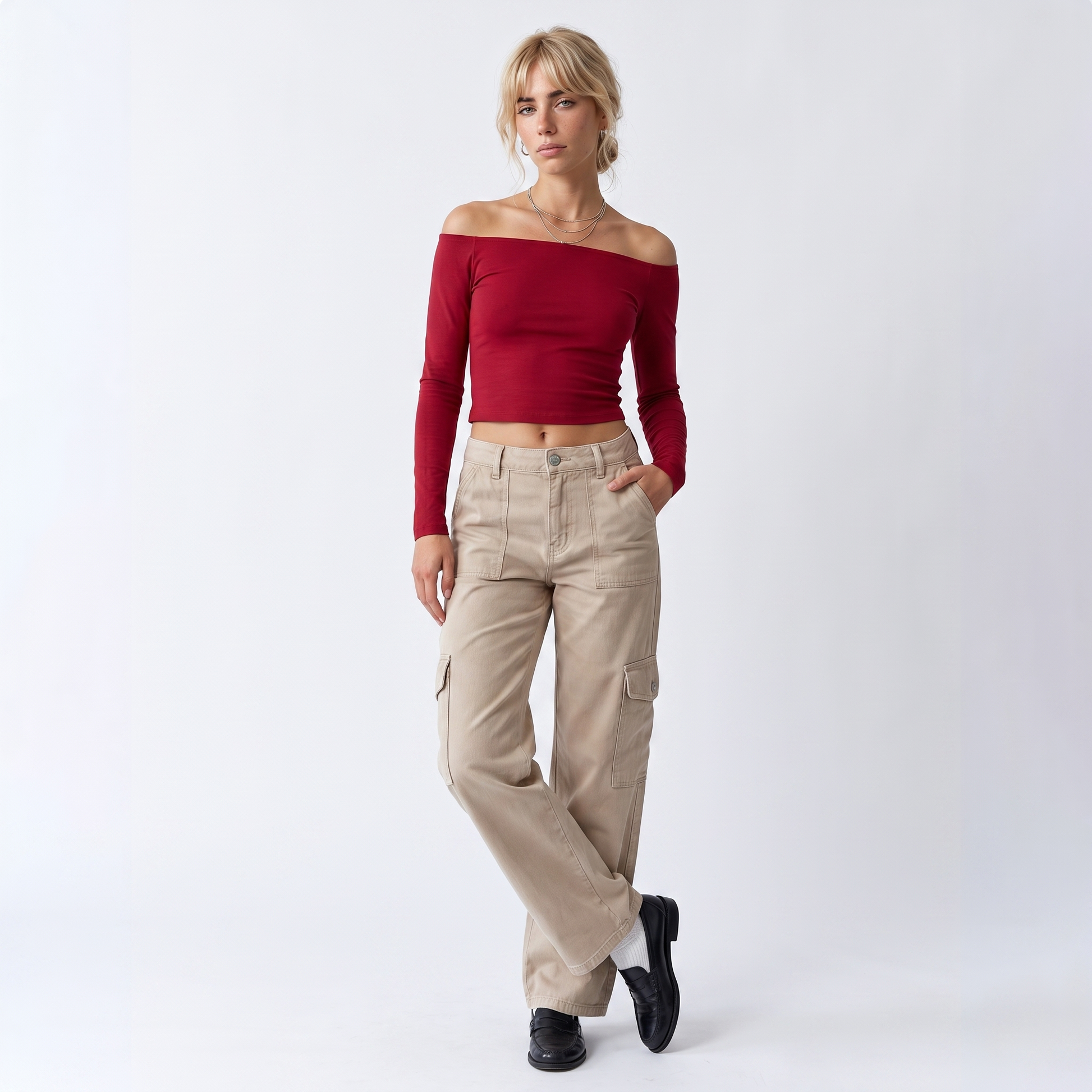 Sunoire wholesale cargo pants ladies casual trouser woman clothes pants women high waisted trousers with pocket front hero 01