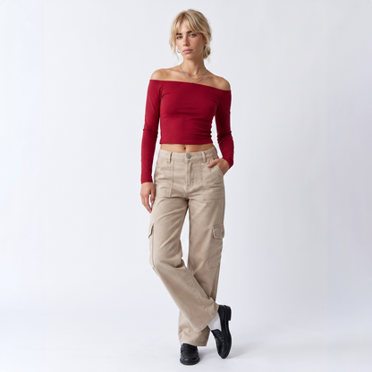 Sunoire wholesale cargo pants ladies casual trouser woman clothes pants women high waisted trousers with pocket front hero 01