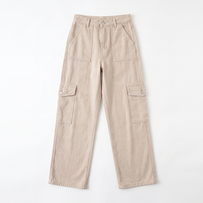 Sunoire wholesale cargo pants ladies casual trouser woman clothes pants women high waisted trousers with pocket garment flatlay 01