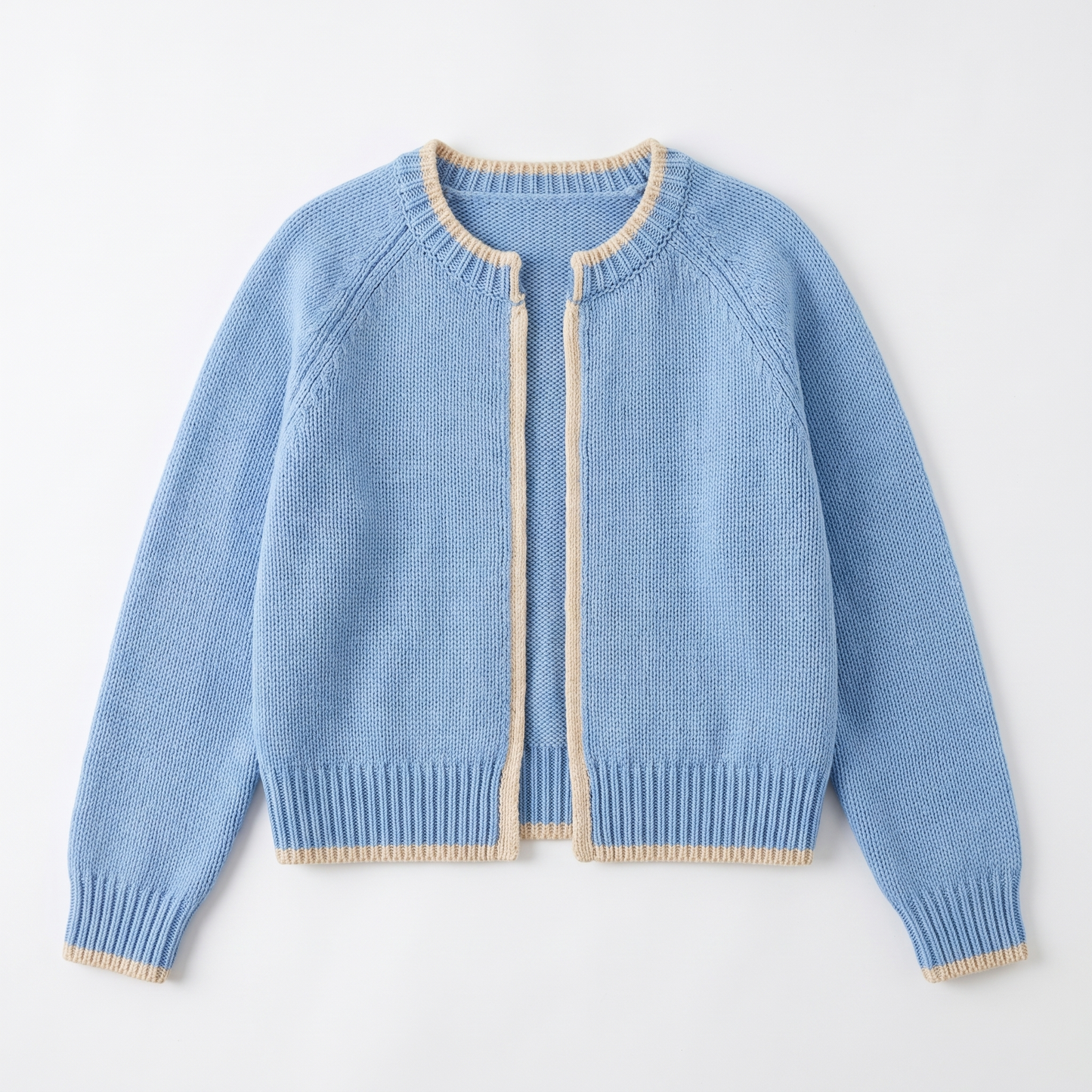 Sunoire wholesale custom women s zip up cardigan soft organic cotton crew neck knitwear with color block trim support oem odm knitwear garment flatlay 01