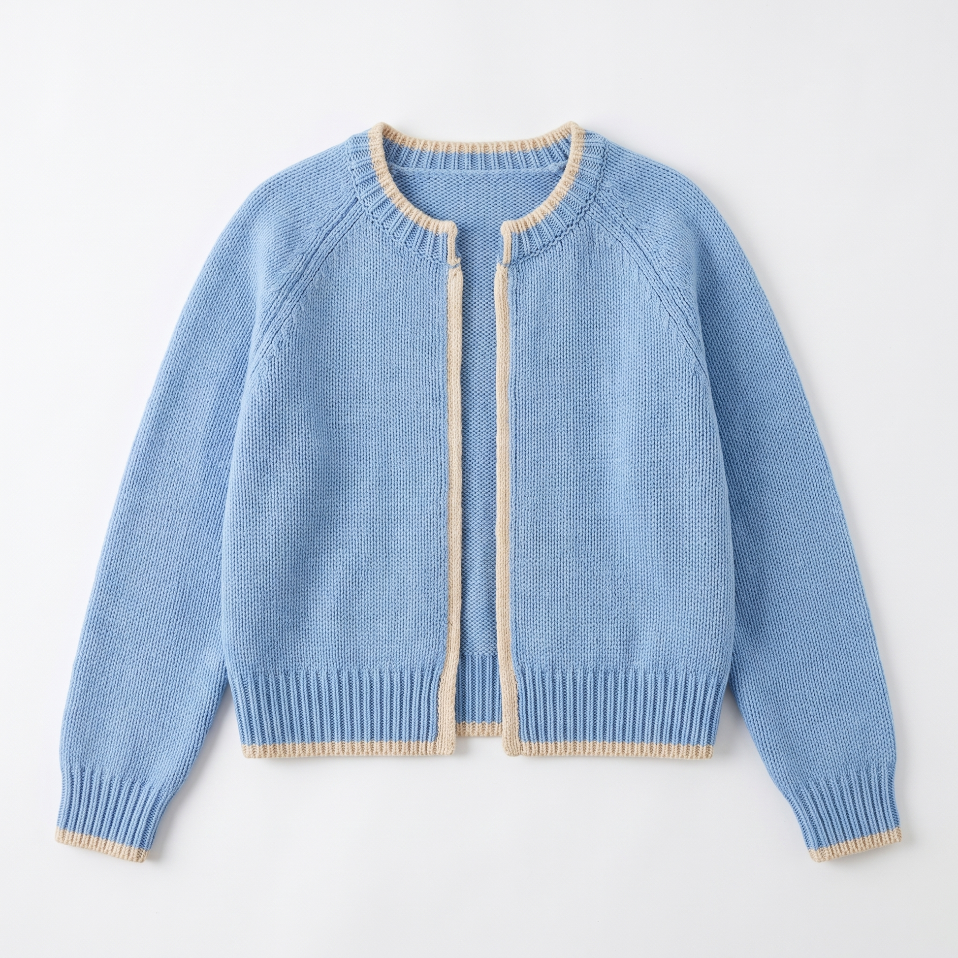 Sunoire wholesale custom women s zip up cardigan soft organic cotton crew neck knitwear with color block trim support oem odm knitwear garment flatlay 01