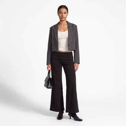 Foldover Waist Wide Leg Pants, Flowy Everyday Casual Trousers, Front