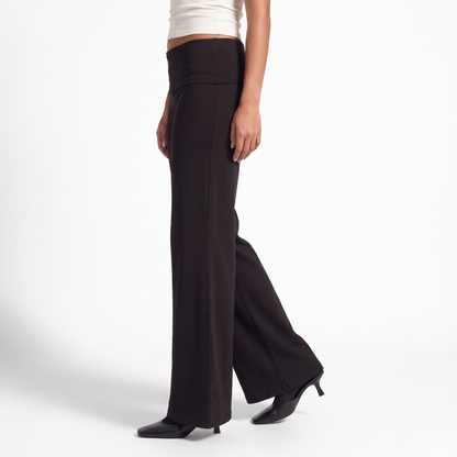 Foldover Waist Wide Leg Pants, Flowy Everyday Casual Trousers, Side