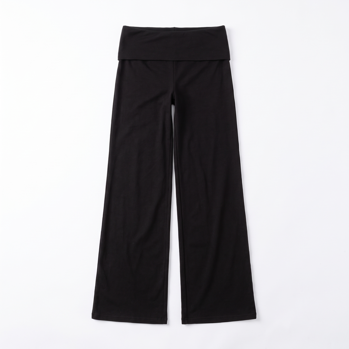 Foldover Waist Wide Leg Pants, Flowy Everyday Casual Trousers, Flat lay