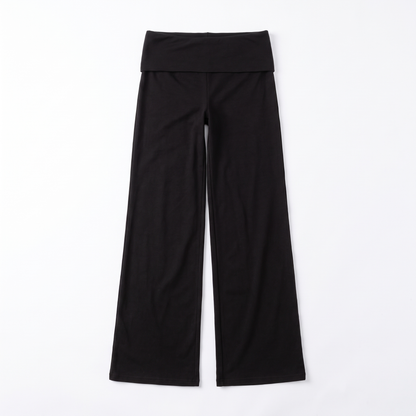Foldover Waist Wide Leg Pants, Flowy Everyday Casual Trousers, Flat lay