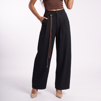 Sunoire wide leg trousers for women and girls new spring and autumn style loose and casual slimming straight leg trousers pants colorway black front crop 01
