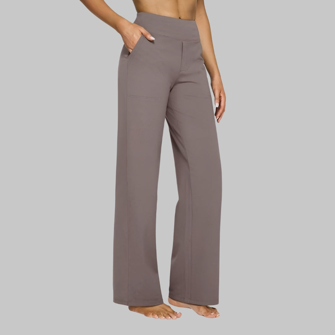 Phoebe | Wide-Leg Yoga Trousers Polyester High-Waist for Women in Taupe