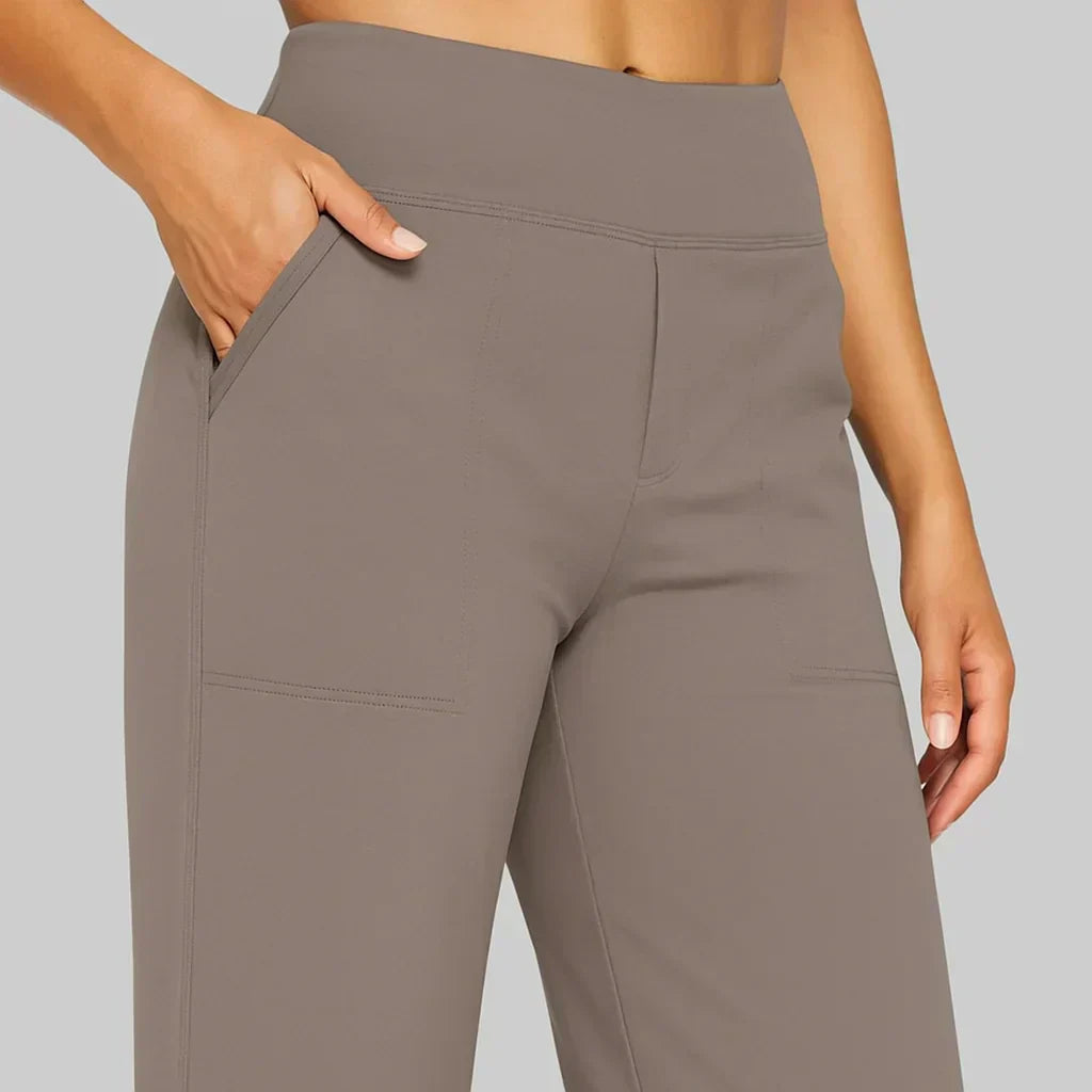Phoebe | Wide-Leg Yoga Trousers Polyester High-Waist for Women in Taupe, another view
