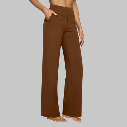 Phoebe | Wide-Leg Yoga Trousers Polyester High-Waist for Women in Brown