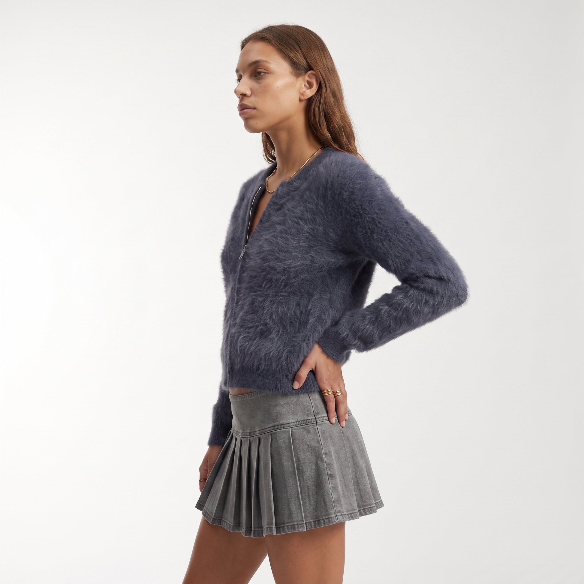 Sunoire winter 100 cashmere medium solid color full sleeve baseball zipper cardigan women s casual jacket top side crop 01