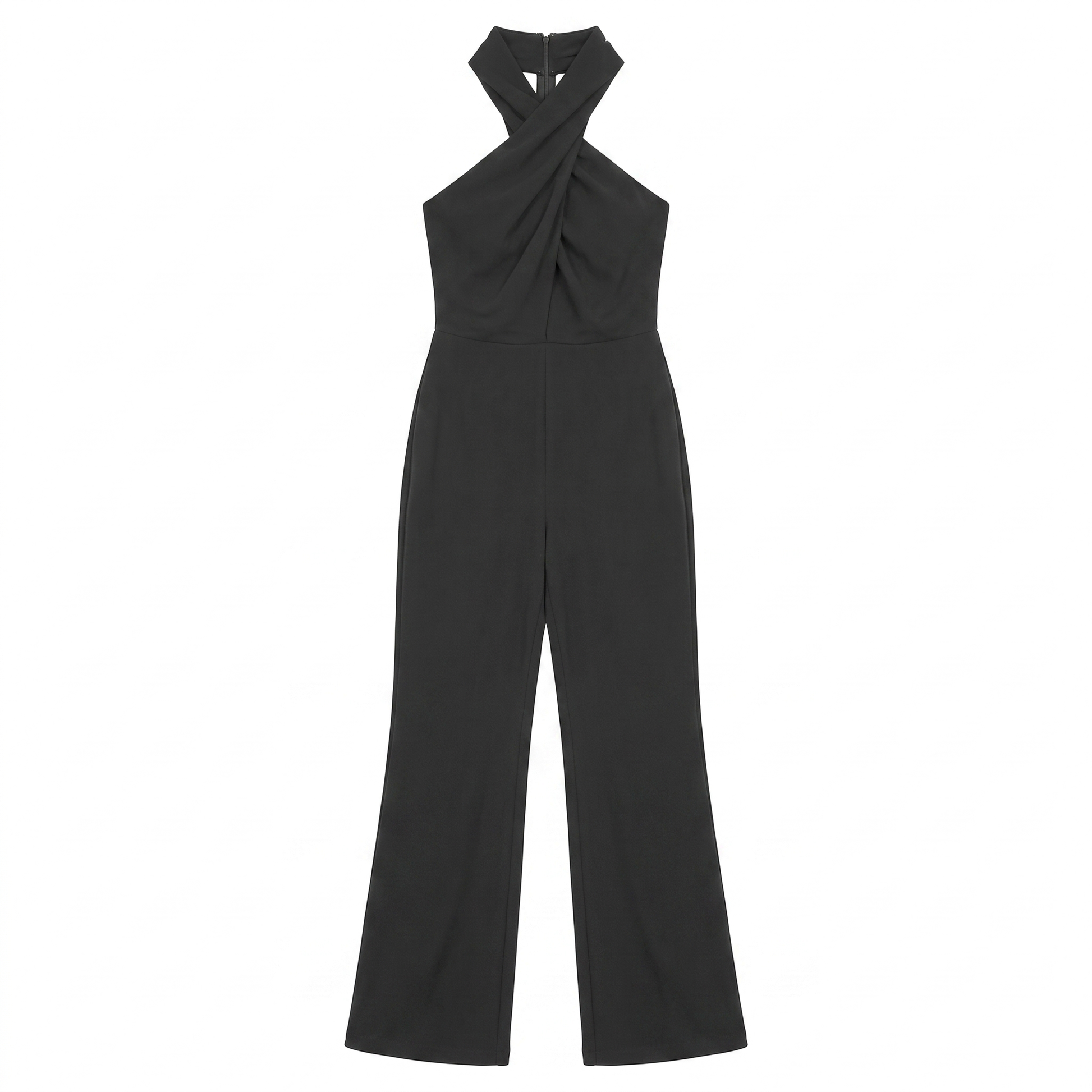 Sunoire women luxury sexy backless ruched black bodycon jumpsuit celebrity designer high street rompers birthday evening cocktail party garment flatlay 01