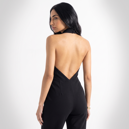 Sunoire women luxury sexy backless ruched black bodycon jumpsuit celebrity designer high street rompers birthday evening cocktail party worn detail 01