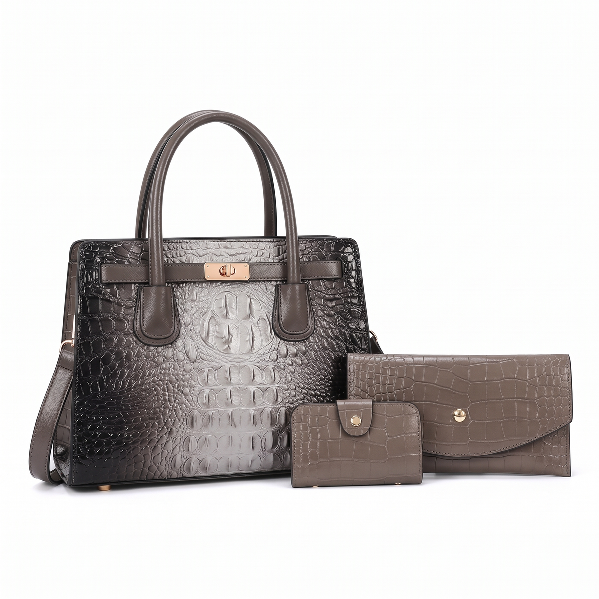 Women's 3 Piece Handbag and Purse Set, the whole set in Grey