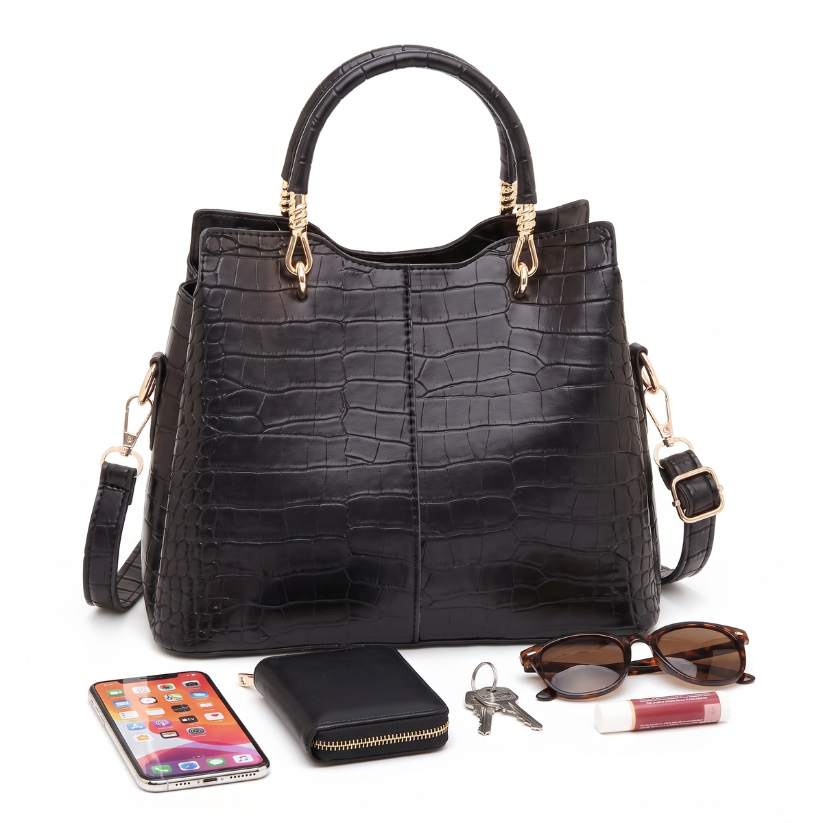 Women's 3 Piece Handbag and Purse Set, what fits inside
