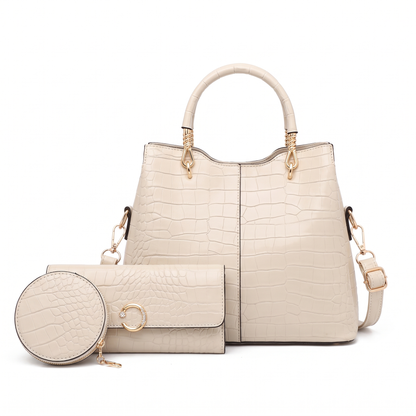 Women's 3 Piece Handbag and Purse Set, the whole set in Cream