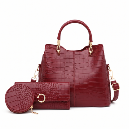 Women's 3 Piece Handbag and Purse Set, the whole set in Red