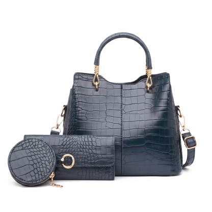 Women's 3 Piece Handbag and Purse Set, the whole set in Slate Blue