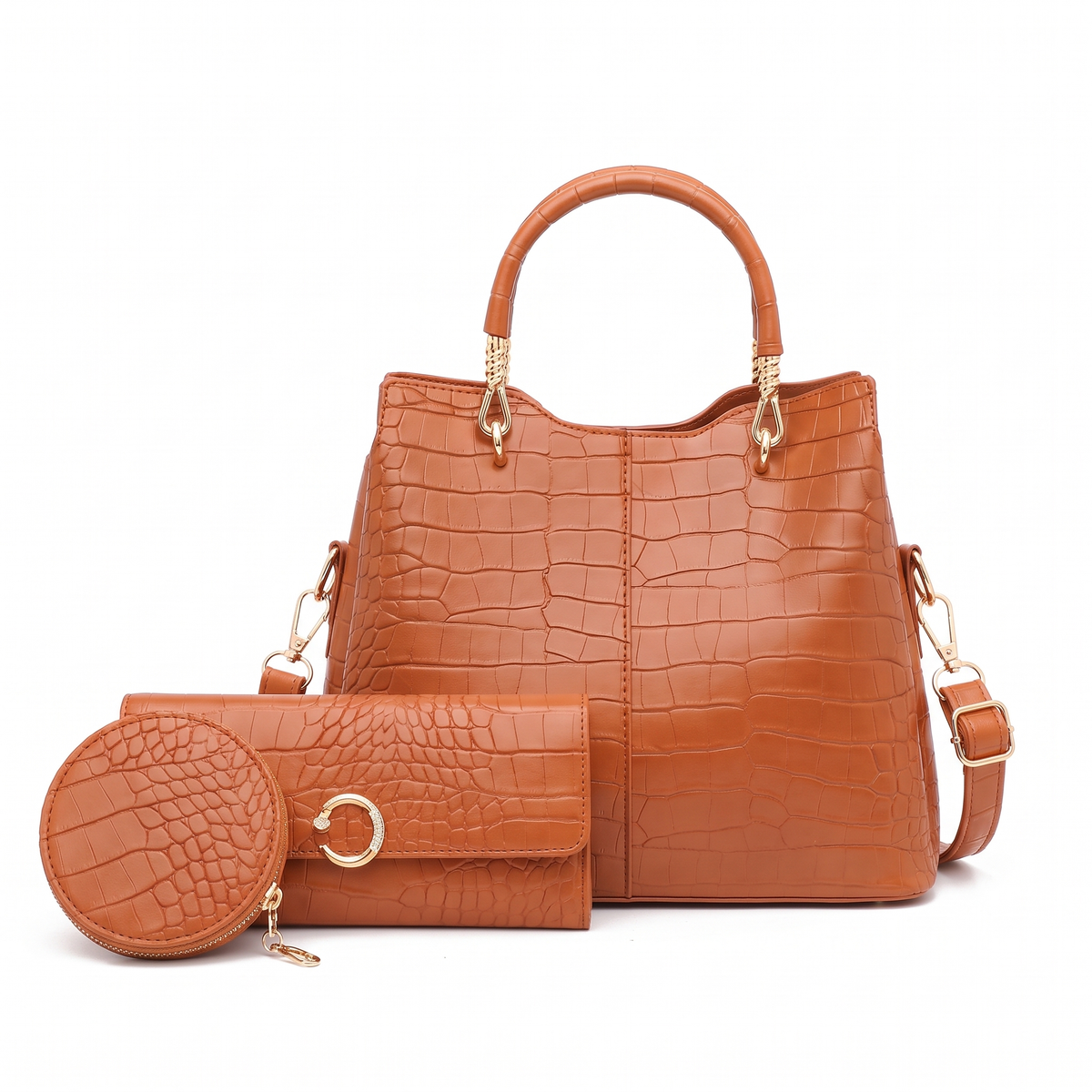 Women's 3 Piece Handbag and Purse Set, the whole set in Tan