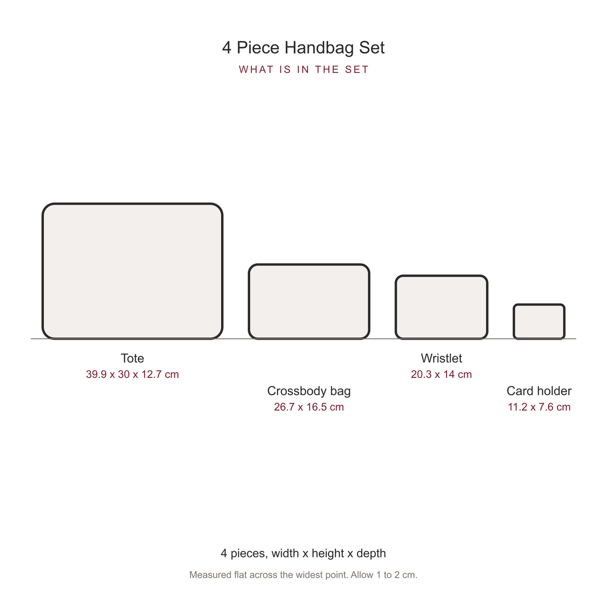 Women's 4 Piece Handbag and Purse Set, dimensions