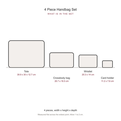 Women's 4 Piece Handbag and Purse Set, dimensions