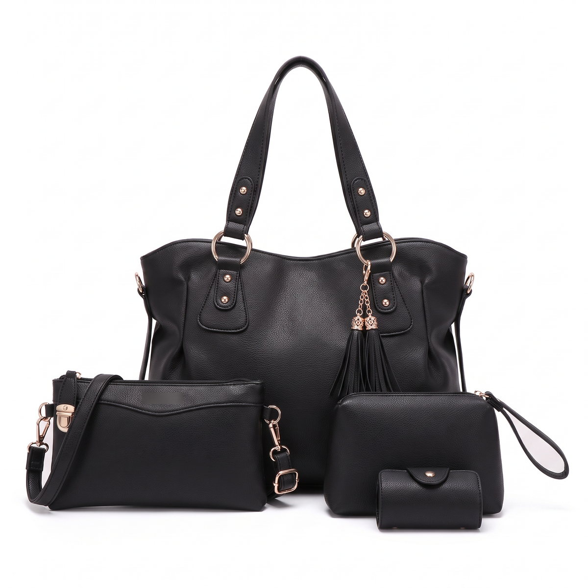 Women's 4 Piece Handbag and Purse Set, the whole set in Black