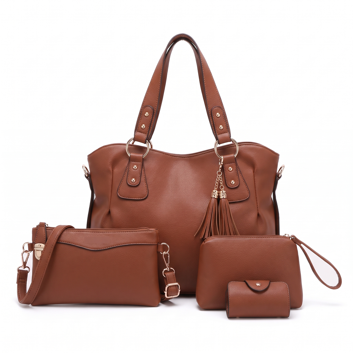 Women's 4 Piece Handbag and Purse Set, the whole set in Brown
