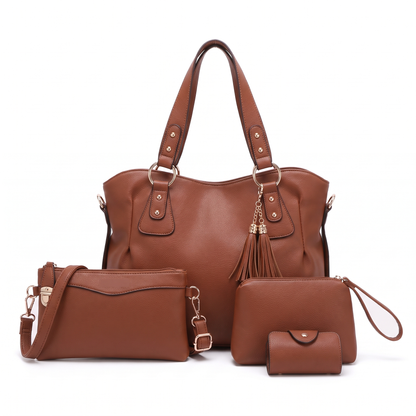 Women's 4 Piece Handbag and Purse Set, the whole set in Brown