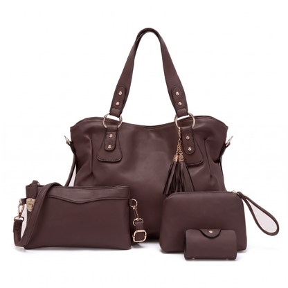 Women's 4 Piece Handbag and Purse Set, the whole set in Coffee